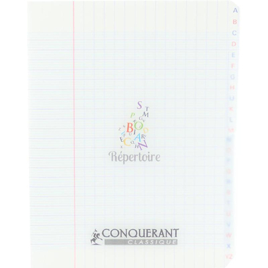 Conquerant Classique Notebook (Seyes), Repertoire, 17 X 22 cm, 96 Pages (48 Sheets), Square Ruled (French), White