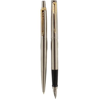 Parker Jotter Duo GT - Ballpoint + Fountain Pen Gift Set, Black Ink Color, Medium, Ballpoint;Nib Tip (Metal Framed), 2 Pieces