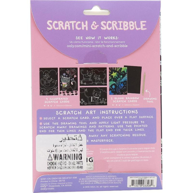 OOLY Scratch & Scribble Cutie Cats Guided Artwork, Mini Kit Scribbler, 4 Illustrated + 3 Rainbow;Scratch Cards;1 Wooden Scratching Tool;6 Sheets Inside