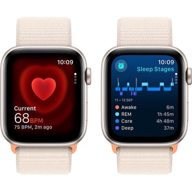 Apple Watch SE 40 Smartwatch, GPS + Cellular, Starlight Aluminum Case, Starlight Sport Loop