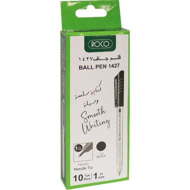 Roco 1427 Dry Ink Pen, Black Ink Color, 1 mm, Ballpoint, 10 Pens