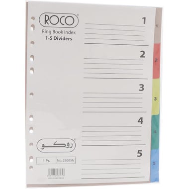 Roco Index Divider, A4, 1/5 Tab Cut, Numeric Tab Type, Assorted Tab Color, Polypropylene
