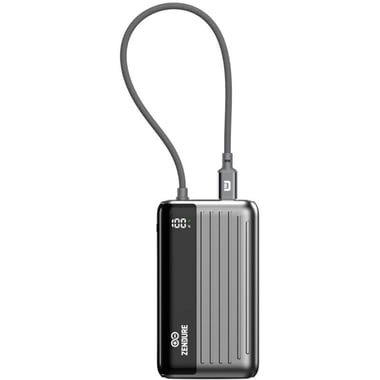 ZENDURE SuperMini Hybrid Compact 10000 mAh Power Bank 45W PD with Built-In USB-C Cable and Smart Display, PD Fast Charging, 10000 mAh, Single USB-C, Grey