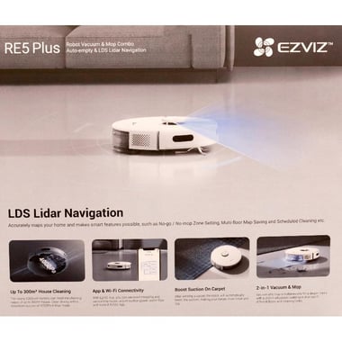Ezviz RE5 Plus Robot Vacuum & Mop, Bluetooth/Wi-Fi, White