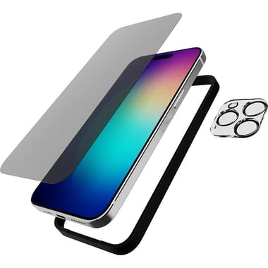 Tech21 2-in-1 Pack Privacy Tempered Glass + Camera Lens Protector Smartphone Accessory Bundle, for iPhone 15 Pro Max, Clear
