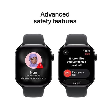 Apple Watch Series 11 42 Smartwatch, GPS, Jet Black Aluminum Case, Black Sport Band, Small/Medium