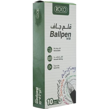 روكو قابل للسحب قلم حبر جاف، أسود لون الحبر، 0‎.7‎ MM، رأس  حبر كروية، 10‎ أقلام