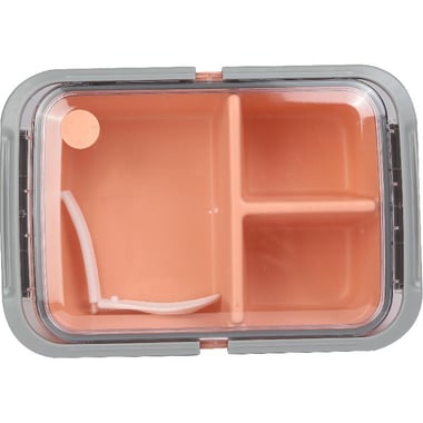 Lunch Box, Rectangle - with 3 Partition, Peach/Grey