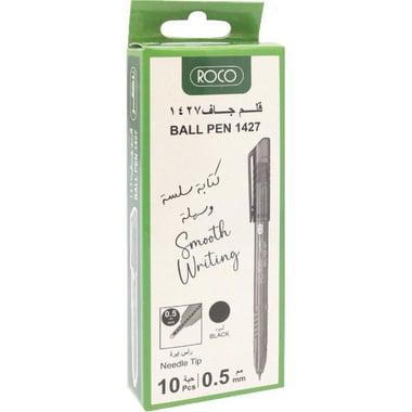 Roco 1425 Dry Ink Pen, Black Ink Color, 0.5 mm, Ballpoint, 10 Pens