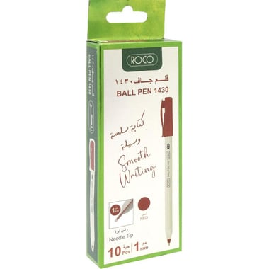 Roco 1430 Dry Ink Pen, Red Ink Color, 1 mm (Medium), Ballpoint, 10 Pieces