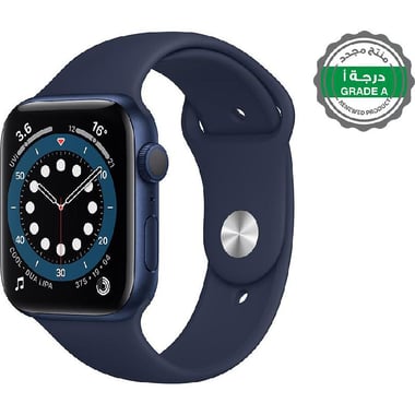Renewed Grade A Apple Watch Series 6 44, GPS, Blue Aluminum Case/Deep Navy Sport Band