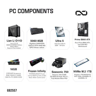 INFINIARC GD Gaming CPU, Intel Core Ultra 5 225F, 16 GB RAM, NVIDIA GeForce RTX 5060 (8 GB), 1 TB PCIe NVMe M.2 SSD
