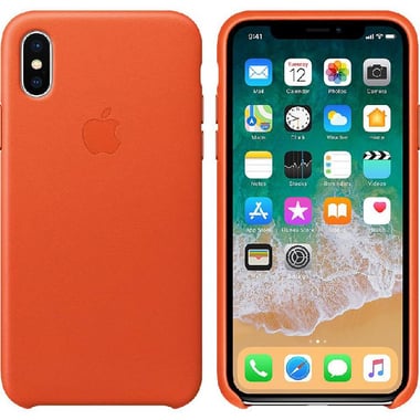 Apple Leather, Back Cover Mobile Case, for iPhone X, Bright Orange