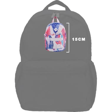 Atrium Mini Backpack, Feathers Keychain, White/Blue/Pink