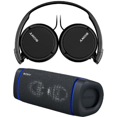 سوني مكبر صوت محمول SRS‎-‎XB33‎ + سماعات رأس علوية MDR-ZX110 حزمة صوتية، بلوتوث، اسود