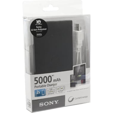 Sony CP-F5 Power Bank Charger, for Devices Supporting USB Charging, 5000 mAh, Black