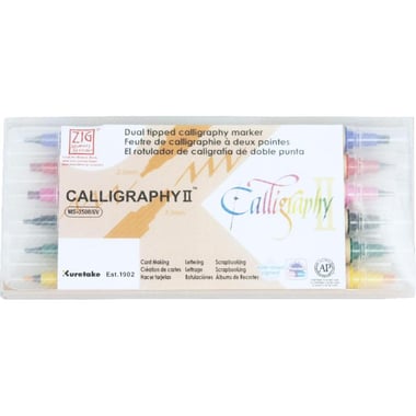 KURETAKE Calligraphy II Calligraphy Pen, Flat/Round, 2.0;3.5mm, Assorted Color
