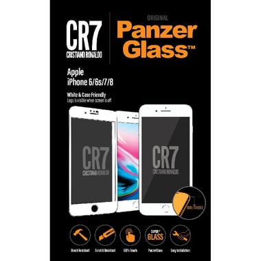 PanzerGlass CR7 Case Friendly Smartphone Screen Protector, Super+ Glass, Edge-to-Edge, White, for iPhone 8/iPhone 7/iPhone 6/iPhone 6s