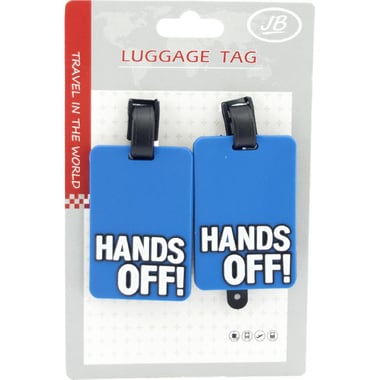 JB I.D. Travel Tag, "Hands Off!", Luggage Tag, Blue