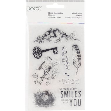 Roco Layering Stamp, Birds and Key, Clear
