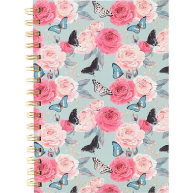 Atrium Notebook, Rose & Butterfly, A5, 160 Pages (80 Sheets), Lined, Blue/Pink
