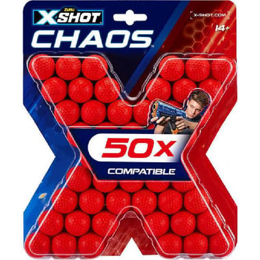 Zuru X-SHOT Chaos - 50X Compatible Dart Balls Play Weapons, Red, 8 Years and Above