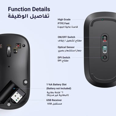 Ugreen Mu001 / 90675 Mouse,Optical,4000 Dpi (1000/1600/2000/4000),Black