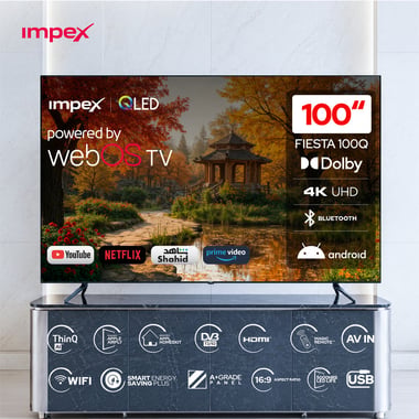 امبيكس 100 بوصة تلفزيون ذكي,دقة 4 كيه كيو ليد,144 هرتز VRR/240 هرتز DLG,اسود,Impex Fiesta 100" SMART QLED TV