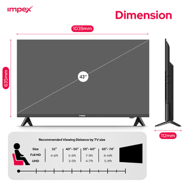 Impex 43" Smart Tv,Full Hd Led,60 Hz,Black,Impex 43 Inch Full Hd Smart Android Led Tv