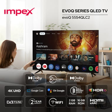 امبيكس 55 بوصة تلفزيون ذكي,دقة 4 كيه ليد,60 Hz,اسود,Impex evoQ 55" Ultra HD GOOGLE LED TV