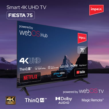 امبيكس 75 بوصة تلفزيون ذكي,دقة 4 كيه ليد,60 Hz,اسود,Impex Fiesta 75" 4 K Ultra HD Smart LED TV