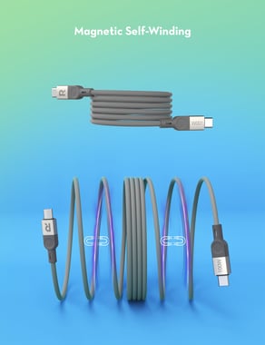 Ravpower Ravpower 100w Magnetic Nylon Braided C-C Cable 1.2m Sync & Charge Cable,1.2 Cm,Grey