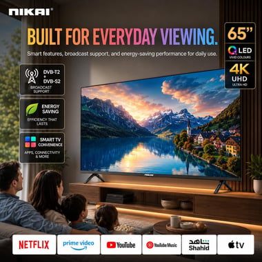 نيكاي 65 بوصة تلفزيون ذكي,دقة 4 كيه كيو ليد,60 Hz,اسود,NIK65MEU4QLED