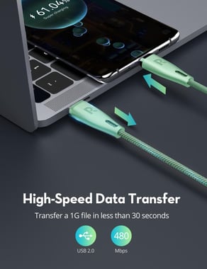 Ravpower Rp-Cb1037 Rp-Cb1037 Nylon Braided C-C Cable 60w 1.2m Teal Sync & Charge Cable,1.2 Cm,Green