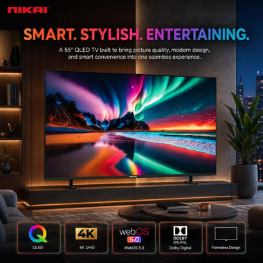 نيكاي 55 بوصة تلفزيون ذكي,دقة 4 كيه كيو ليد,60 Hz,اسود,NIK55MEU4QLED