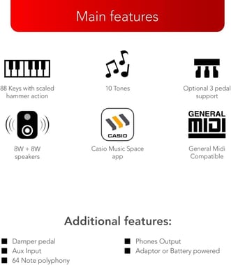 Casio Cdp-S160rd 88 Keys Digital Piano,Beginner,All Ages,Red