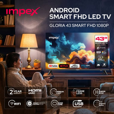 Impex 43" Smart Tv,Full Hd Led,60 Hz,Black,Impex 43 Inch Full Hd Smart Android Led Tv