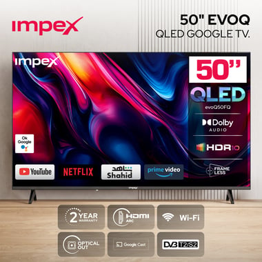 امبيكس 50 بوصة تلفزيون ذكي,دقة كاملة كيو ليد,60 Hz,اسود,50 Inch Google QLED Smart TV Full HD 1080P