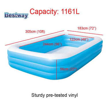 Bestway Inflatable Pool 305 Cm×183 Cm×56 Cm,3 Person,Blue