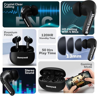 هوني ويل HC000321/AUD/TWS/BLK سماعات أذن,الغاء الضوضاء,شحن يو اس بي سي,ميكروفون مدمج,أسود