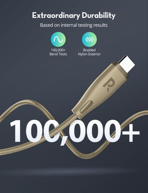 Ravpower Rp-Cb1037 Ravpower Rp-Cb1037 Nylon Braided C-C Cable 60w 1.2m Desert Titanium Sync & Charge Cable,1.2 Cm,Gold