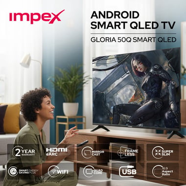 امبيكس 50 بوصة تلفزيون ذكي,دقة كاملة كيو ليد,60 Hz,اسود,Impex Gloria 50 Inch QLED Smart TV