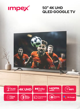 امبيكس 50 بوصة تلفزيون ذكي,دقة 4 كيه كيو ليد,60 Hz,اسود,50-Inch Google QLED TV