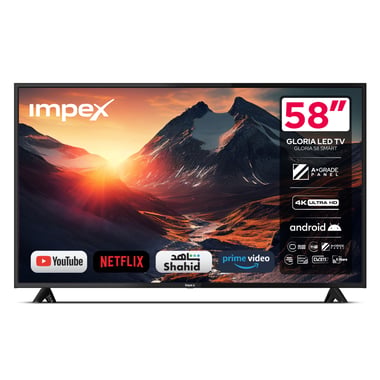 Impex 58" Smart Tv,Uhd Led,60 Hz,Black,Impex 58 Inch Gloria Ultra Hd Smart Led Tv