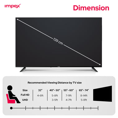 امبيكس 55 بوصة تلفزيون ذكي,دقة 4 كيه ليد,60 Hz,اسود,Impex evoQ 55" Ultra HD GOOGLE LED TV