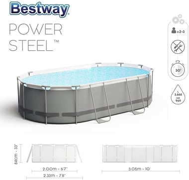Bestway Framed Pool 305 Cm×200 Cm×84 Cm,4 Person,Multicolor