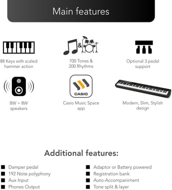 Casio 88 Keys Digital Piano,Intermediate,All Ages,Black