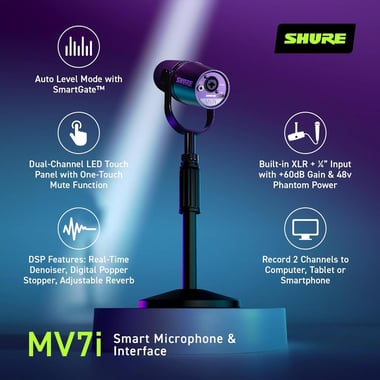 شور MV7i,USB-C / XLR,ميكروفون ديناميكي,أسود