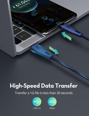 Ravpower Rp-Cb1037 Ravpower Rp-Cb1037 Nylon Braided C-C Cable 60w 1.2m Dark Blue Sync & Charge Cable,1.2 Cm,Dark Blue