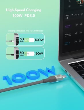 Ravpower Ravpower 100w Magnetic Nylon Braided C-C Cable 1.2m Sync & Charge Cable,1.2 Cm,Grey